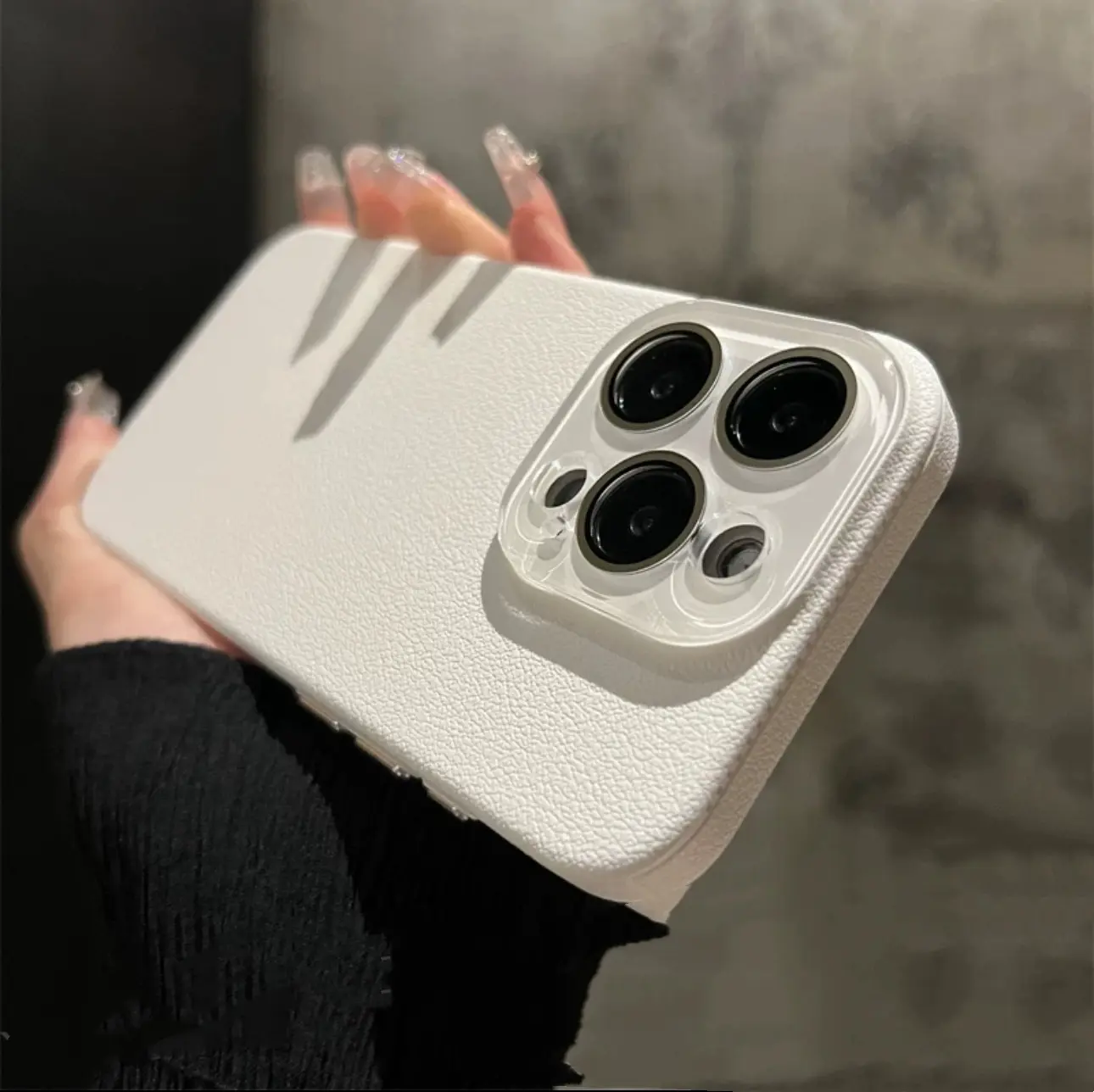 Solid Color Frosted Litchi Leather Crystal Phone Case