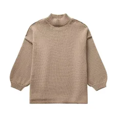 Casual All-match Round Neck Long Sleeve Knitted Sweater - Brown - View 1