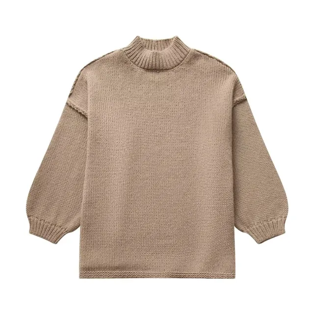 Casual All match Round Neck Long Sleeve Knitted Sweater Brown - Shop at LoveMi