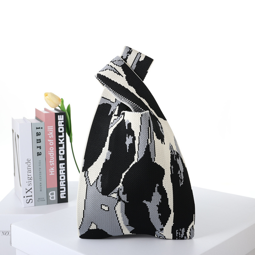 Contrast Color Striped Checkerboard Knitted Shopping Handbag — foto 30