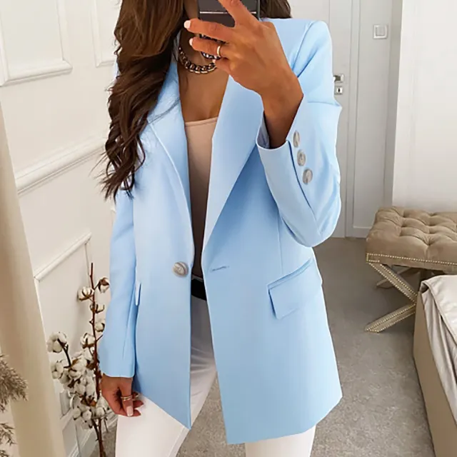 Temperament Long Sleeve Slim fit Single Button Solid Color Jacket Small Suit Blue - Shop at LoveMi