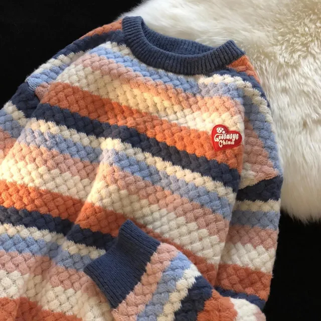 Japanese Style Stripe Sweater Women's Pullover Loose Blue - Shop at LoveMi