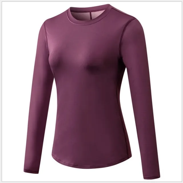 Women's Yoga Long Sleeve Workout Clothes Quick drying Breathable Mesh Stitching Elastic Wine - Shop at LoveMi