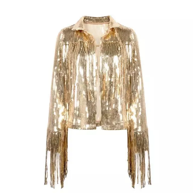 Bar Dance Performance Clothing Fashionable Sequins Coat Gold - Shop at LoveMi