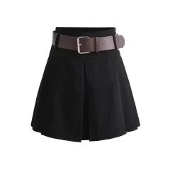 American Style Pleated Skirt Flattering High Waisted Mini Skirt - Black - View 1