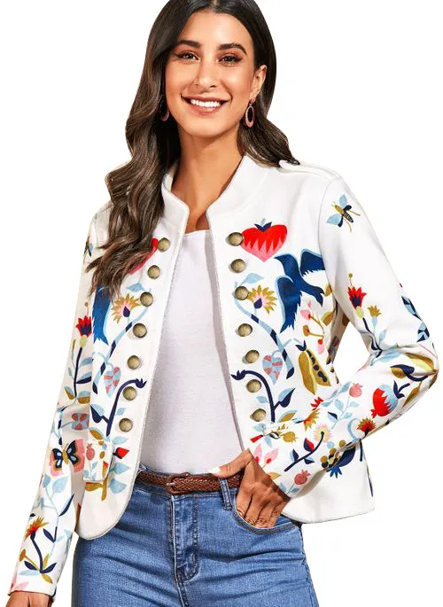 Women's Fashion Temperament Commute Cardigan Printed Coat White - Shop at LoveMi