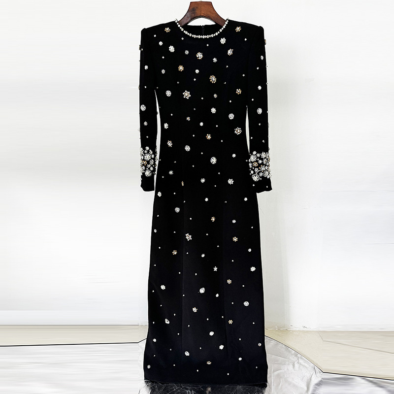 Heavy-duty Beaded And Diamond-embellished Slim-fit Maxi Dress
