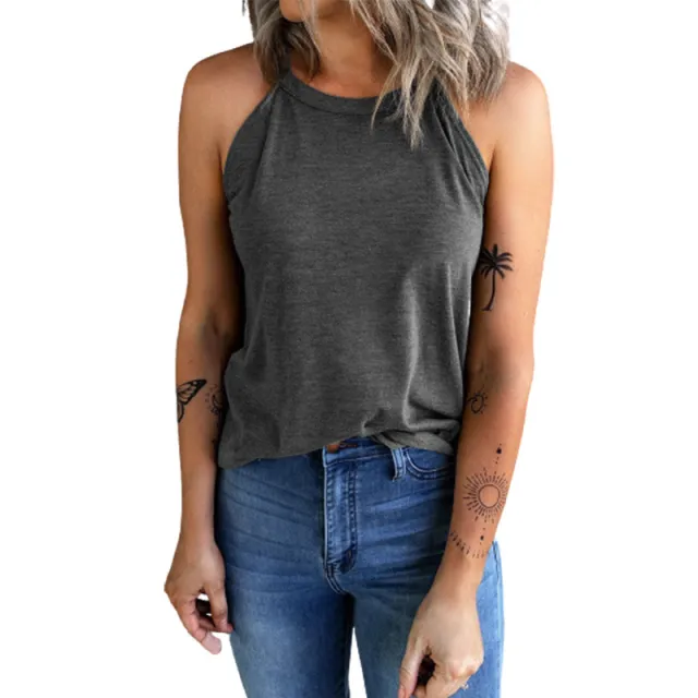 Summer New Solid Color Round Neck Sleeveless Vest For Women Gray - Shop at LoveMi