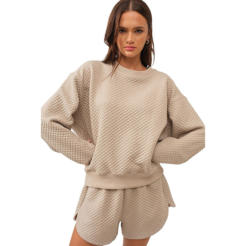 Women's Long-sleeved Top And Shorts Two-piece Suit
