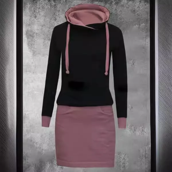 Lace Hooded Long Sleeve Color Matching Sweater Coat Pink With Black - Shop at LoveMi