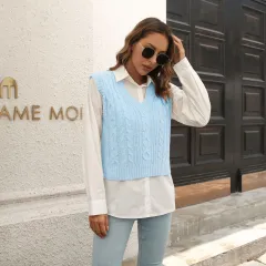 Twist Women's Knitted Vest Sweater - Light Blue - View 1