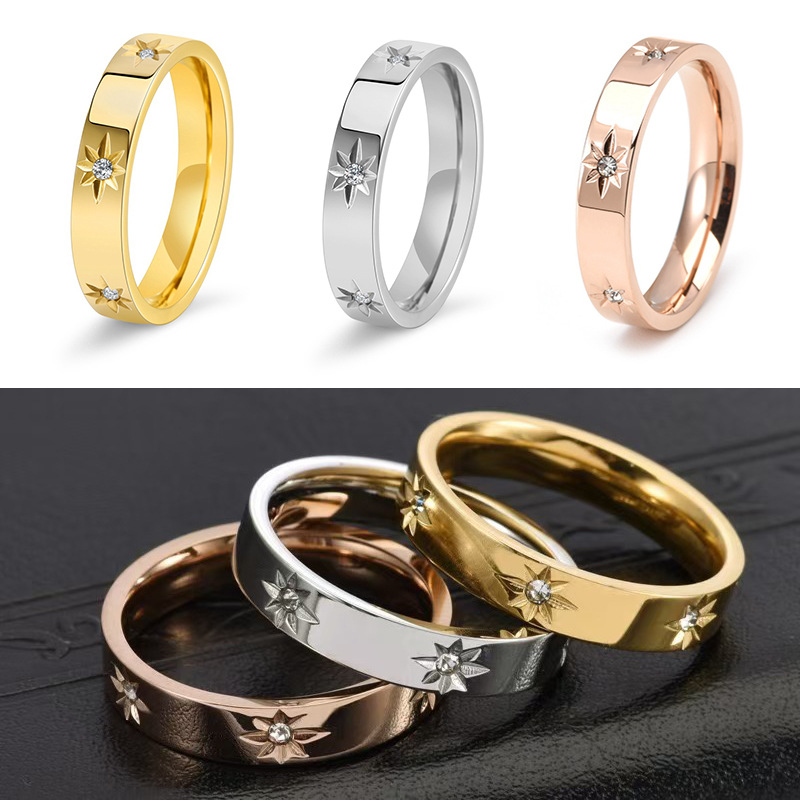 Stainless Steel Women's Five-pointed Star Inlaid Zircon Classic Style Plated 18K