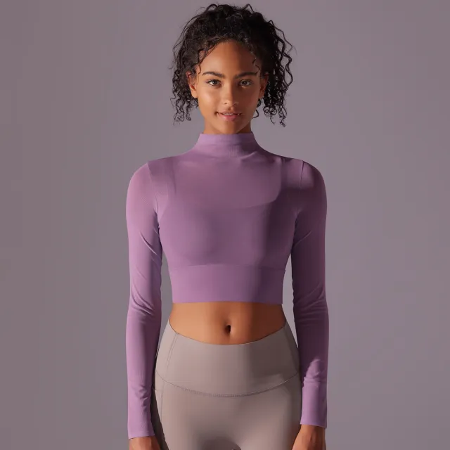 Mesh Yoga Clothes Long Sleeve Quick drying Workout Clothes Top For Women Purple - Shop at LoveMi