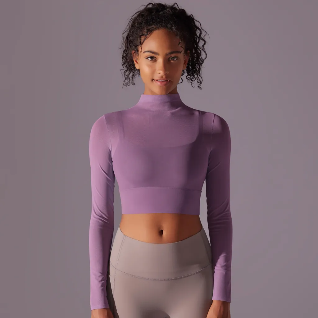 Mesh Yoga Clothes Long Sleeve Quick-drying Workout Clothes Top For Women - Purple