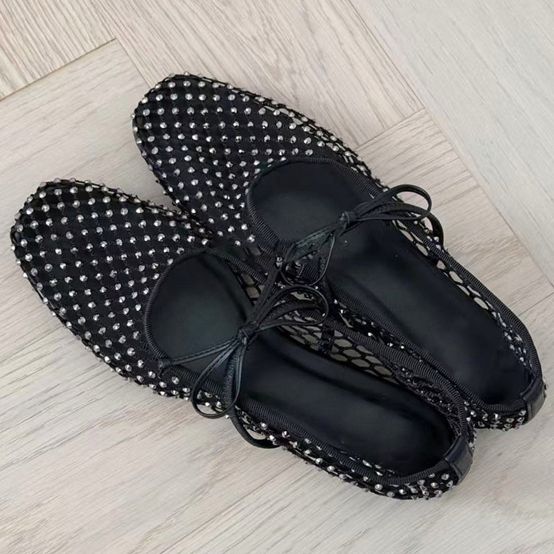 Niche Rhinestone Mesh Mary Jane Shoes For Women