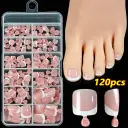 120 Pieces French White Edge Feet Nude Full Square Short High-grade Toe Nail Piece view 2
