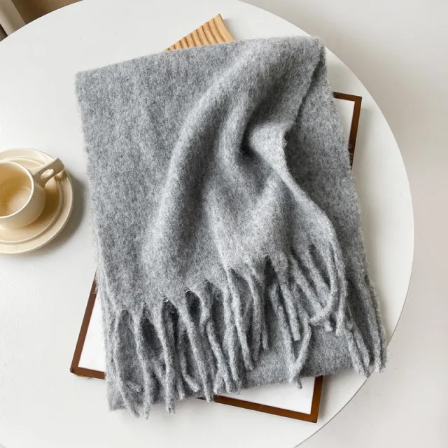 Mellard Merino Wool Korean Style Relaxed Feel Solid Color Brushed Warm Scarf For Women Light Gray - Shop at LoveMi