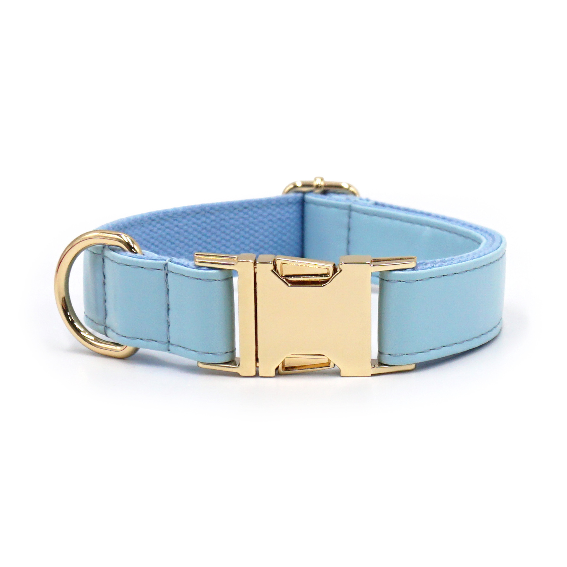 Sky Blue Leather Dog Collar