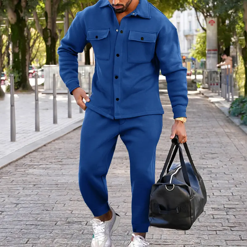 Suede Single-breasted Solid Color Slim Fit Two-piece
