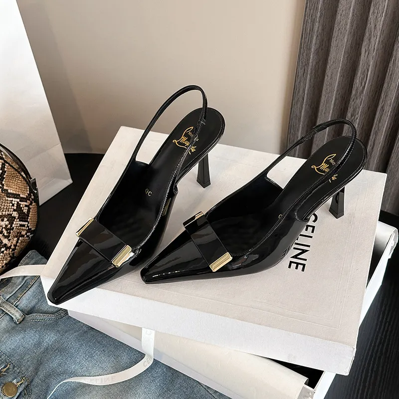 Square Toe Women's Toe Cap Sandals Low-cut High Heels - Black