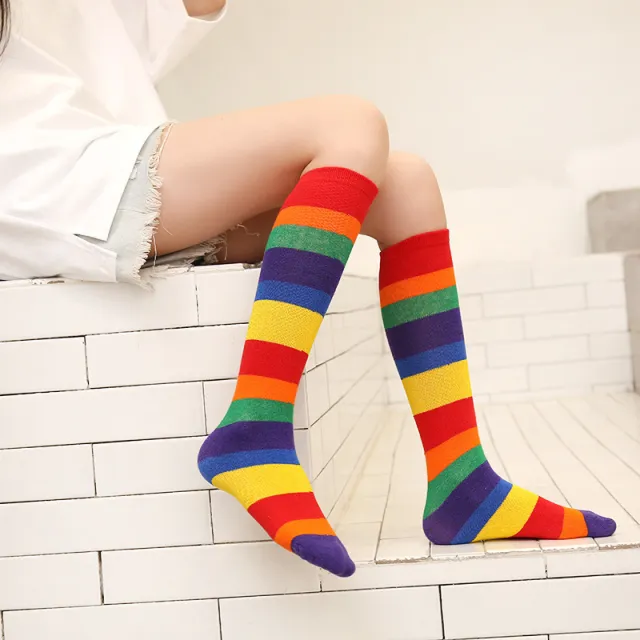 Mid calf Socks Rainbow Cotton Socks Cool Rainbow Bar - Shop at LoveMi