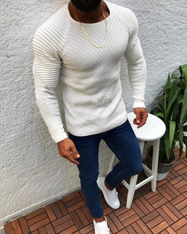 Title 3, Mens round neck solid color sweater fashion lo...