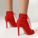 Womens Solid-color Lace Mesh Peep-toe High Heels view 2
