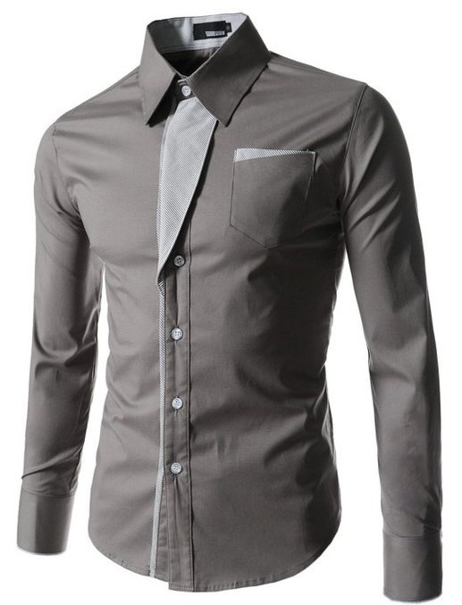 Men's Cotton Long-Sleeved Solid Color Slim Shirt
