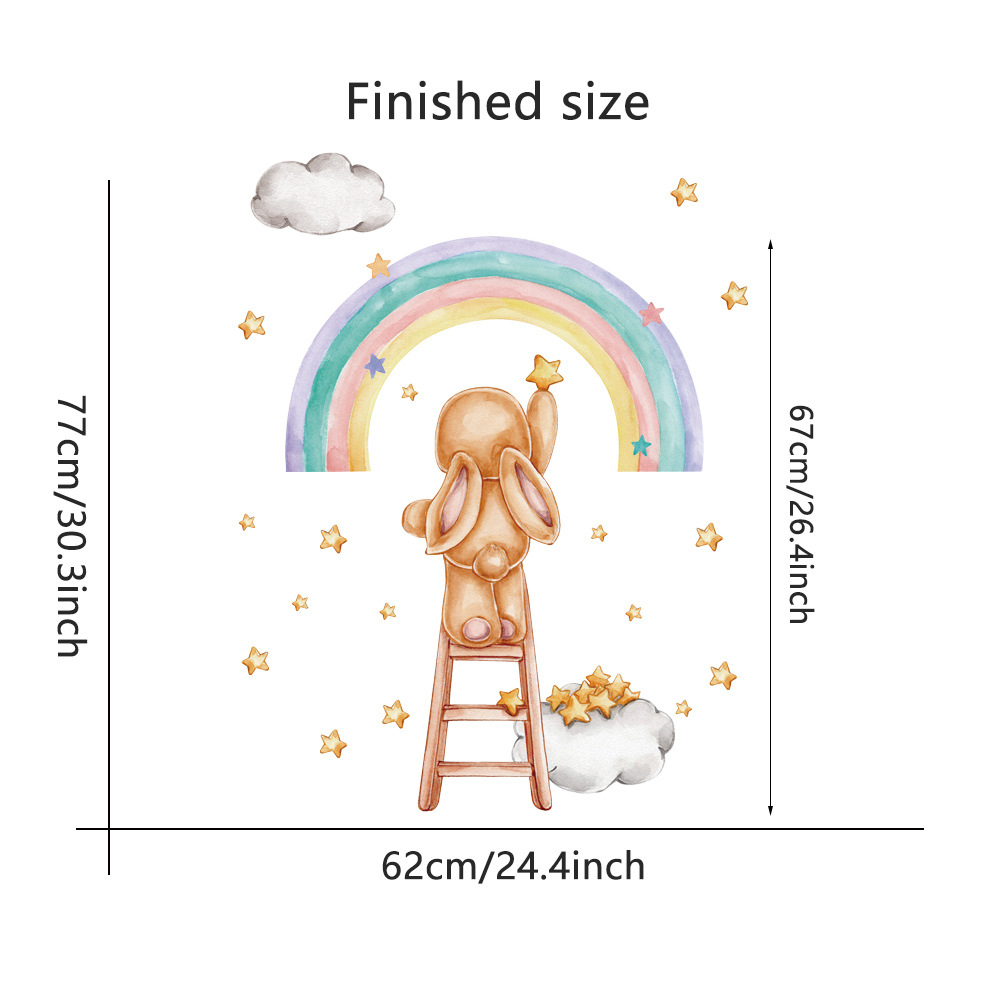 Title 2, Watercolor Rainbow Rabbit Wall Sticker Girl Roo...