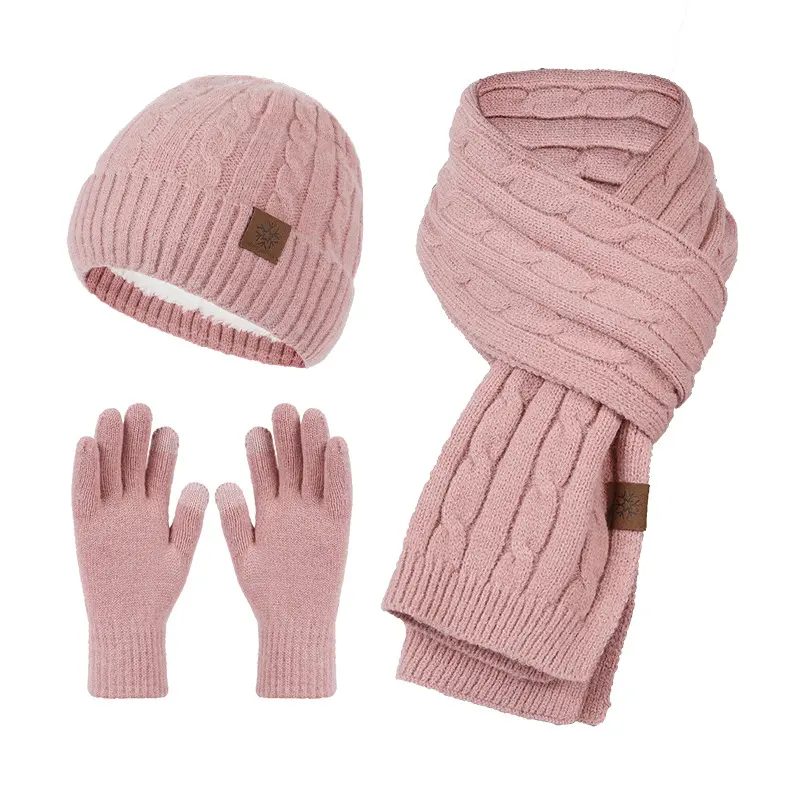 Knitting Hat Scarf and Gloves Three-piece Set
