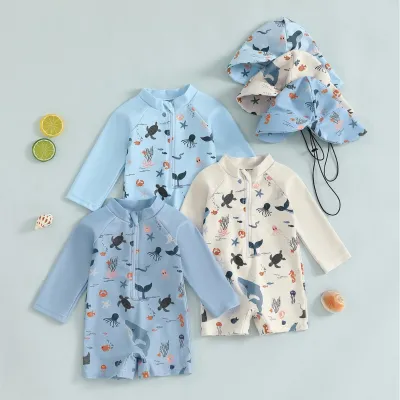Hat One-piece Long Sleeves Children's Swimsuit