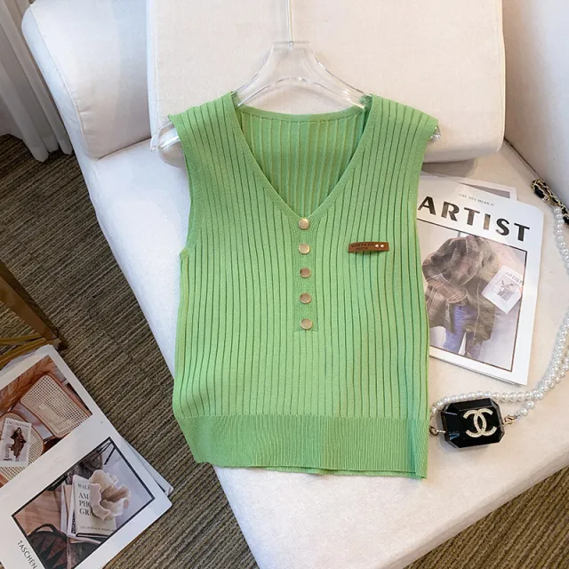 Sleeveless Vest Ice Silk Knitted Women Green - Shop at LoveMi