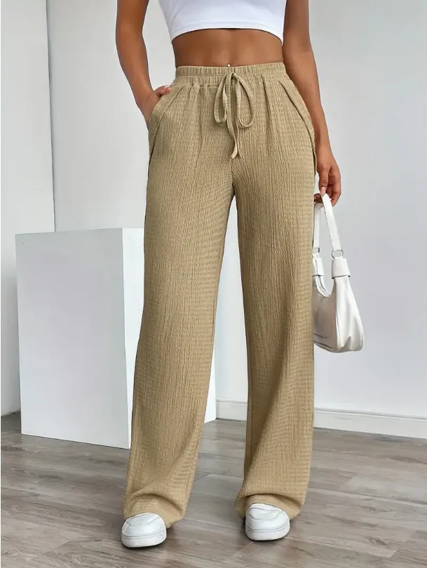 Women's Solid Color Casual Neutral Trousers Khaki - Shop at LoveMi