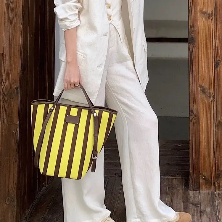 Flyknit Fabric Handheld Striped Produce Basket Bag
