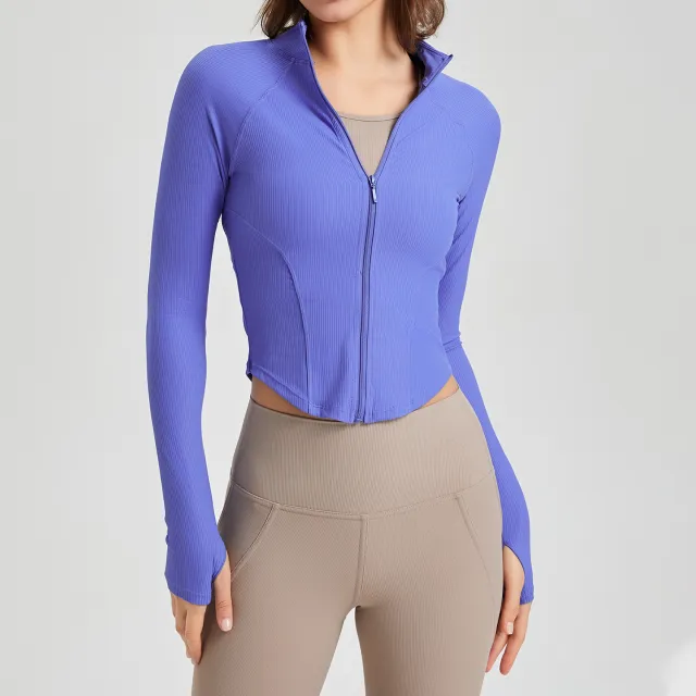 Shaping Yoga Clothes Women's Casual Jacket Long sleeved Zipper Skin friendly Sports Fitness Top Green - Shop at LoveMi