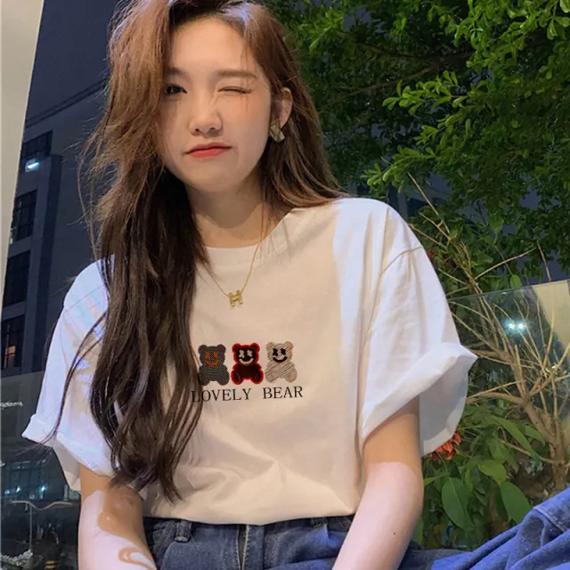 Short sleeved Women's Clothing Ins Fashion Printing Fashion All matching Three Little Bears - Shop at LoveMi