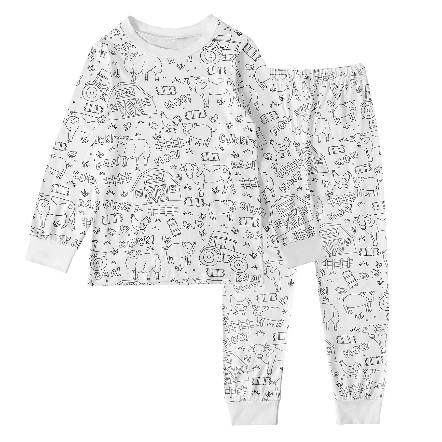 Black And White Cartoon Cartoon Pattern Long-sleeved T-shirt And Trousers Two-piece Home Wear Children's Suit