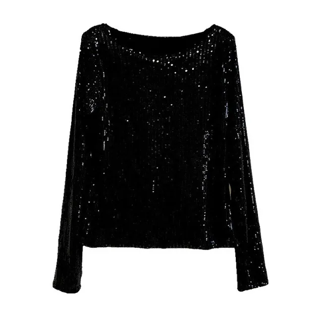 Retro Slimming Slim Fit Inner Wear Long Sleeve Sequined Bottoming Shirt Black - Shop at LoveMi