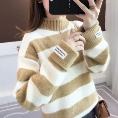 Chenille Stripe Thickening Sweater Women's Autumn And Winter Loose - Yellow - View 1