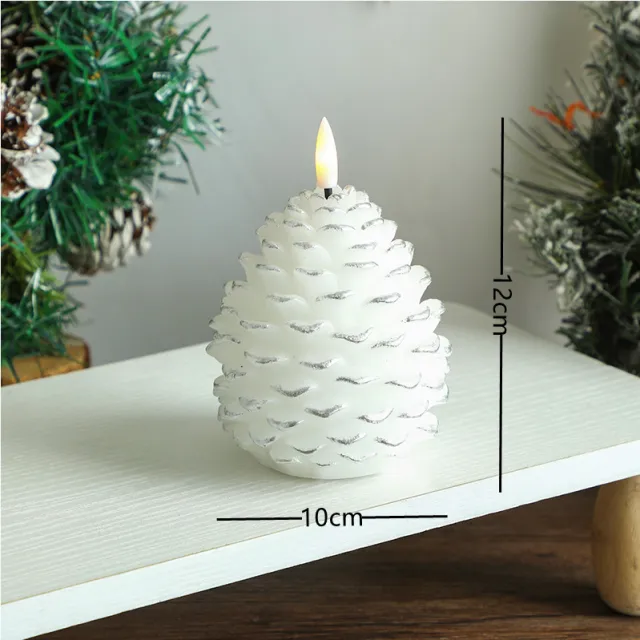 Christmas Simulation Pinecone Paraffin Real Wax Pinecone LED Candle Light White Silver Edge - Shop at LoveMi