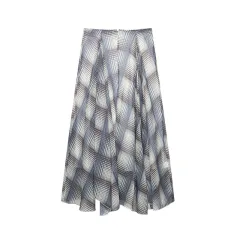 Spring And Summer European And American Style Snake Print Wide Hem Midi Skirt - Blue Plaid - View 1