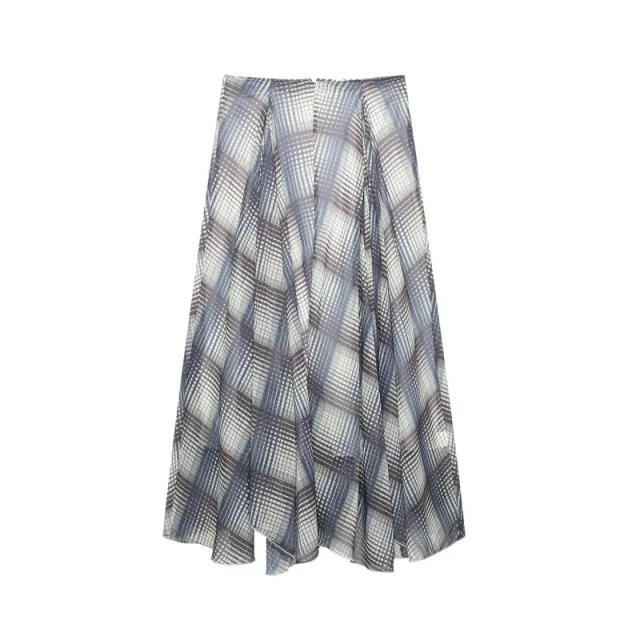 Spring And Summer European And American Style Snake Print Wide Hem Midi Skirt Blue Plaid - Shop at LoveMi