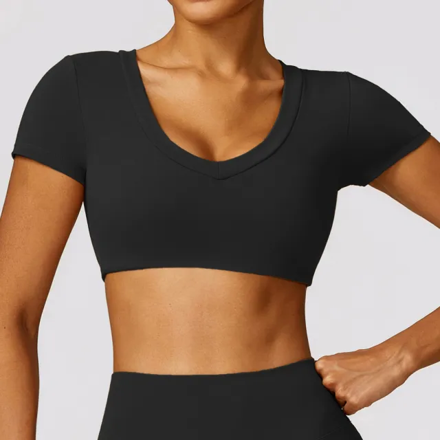High Strength Skinny Yoga Clothes Outdoor Casual Running Quick drying Fitness Short Sleeve Advanced Black - Shop at LoveMi