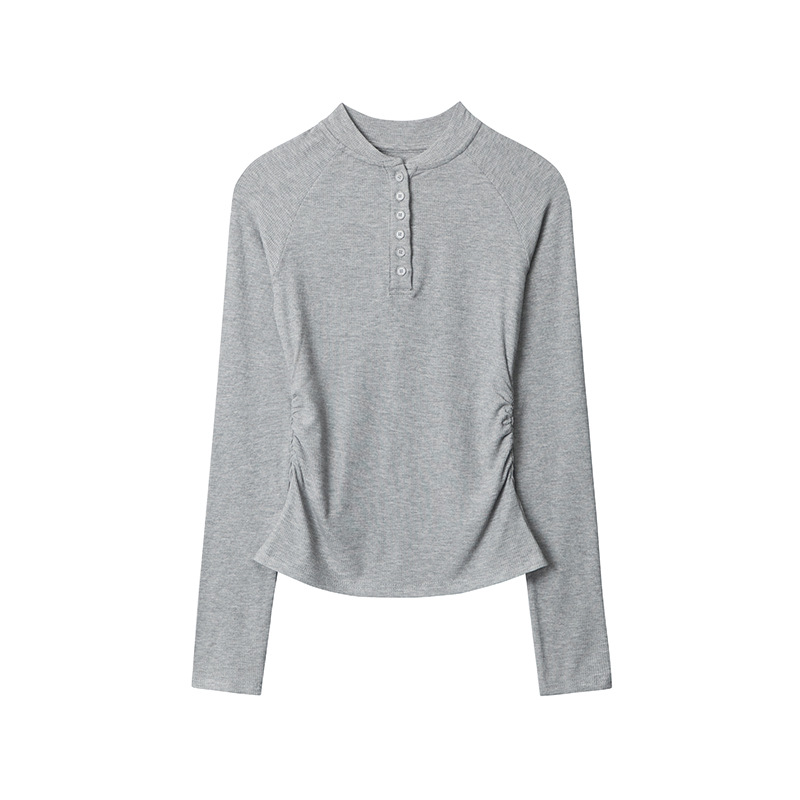 American Button Round Collar Design Fashion Slim Fit Slimming Bottoming Shirt Long Sleeve