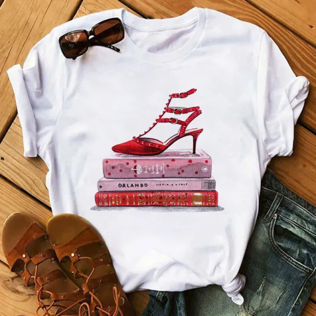 Women's High Heels Pattern Cute Loose Top T shirt 5341 - Shop at LoveMi