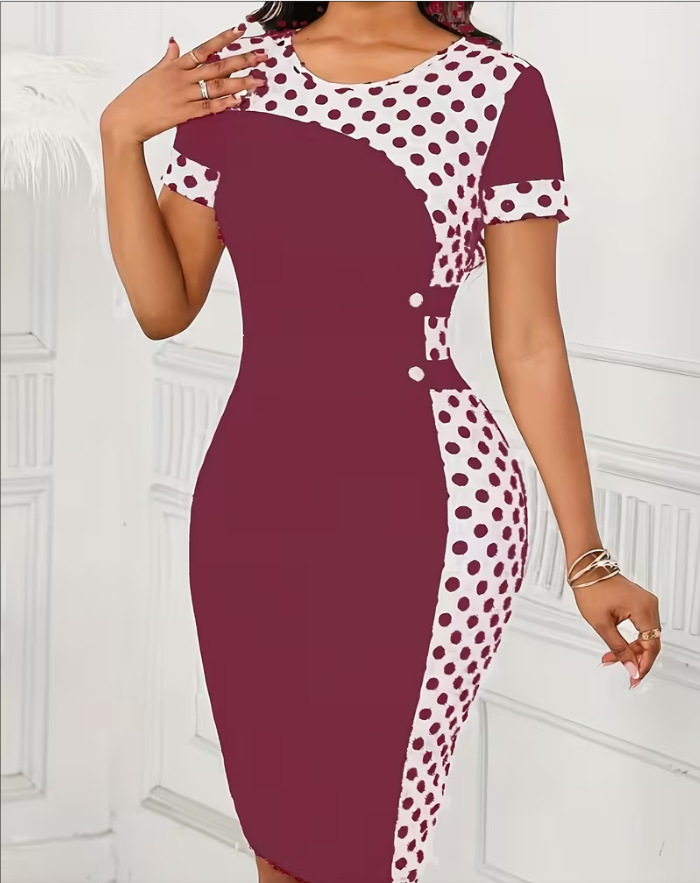 Elegant Best-selling Womens Round-neck Geometric-print Stretch Dress - photo 2