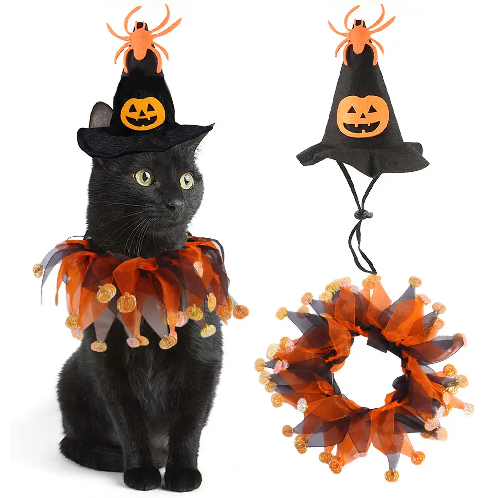 Halloween Hat Scarf Set Skull Pattern Cat