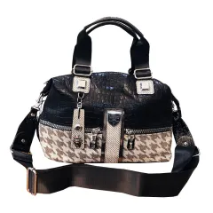 Female Houndstooth Contrast Colour Large-capacity Crossbody Bag - Black - View 1