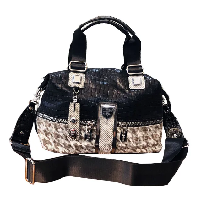 Female Houndstooth Contrast Color Large capacity Crossbody Bag Black - Shop at LoveMi