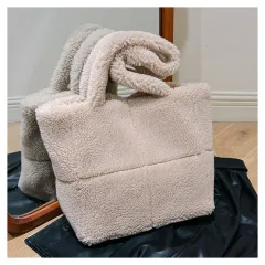 Plaid Particle Lamb Wool Shoulder Bag Korean Style - Khaki - View 1